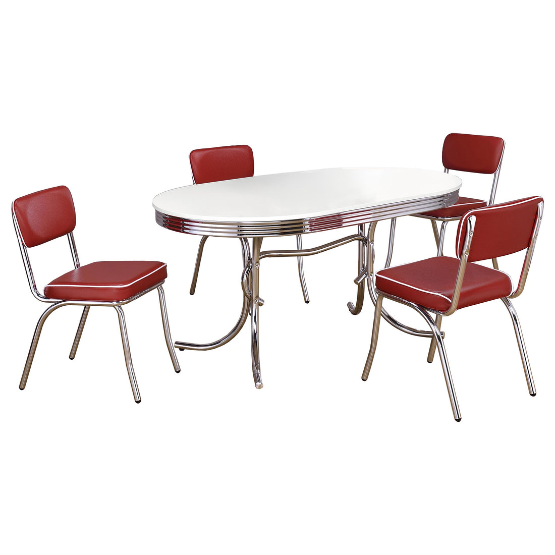 Retro 5-piece Oval Dining Table Set - White and Red