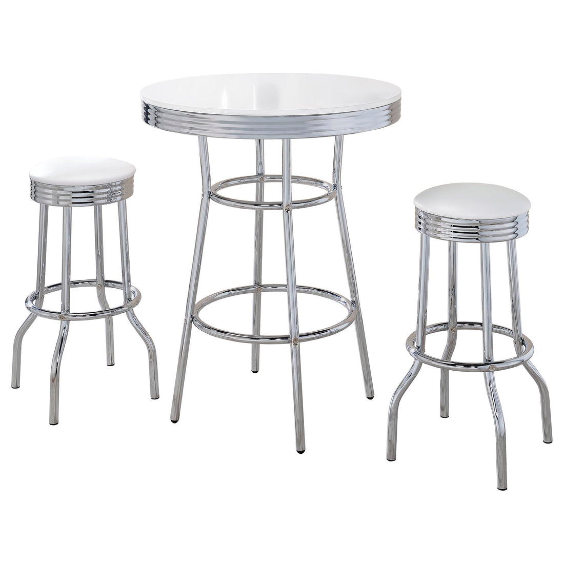 Retro 3-piece Round 1950s Bistro Pub Bar Table Set - White