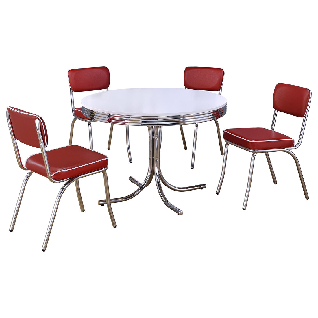 Retro 5-piece Round Dining Table Set  - White and Red