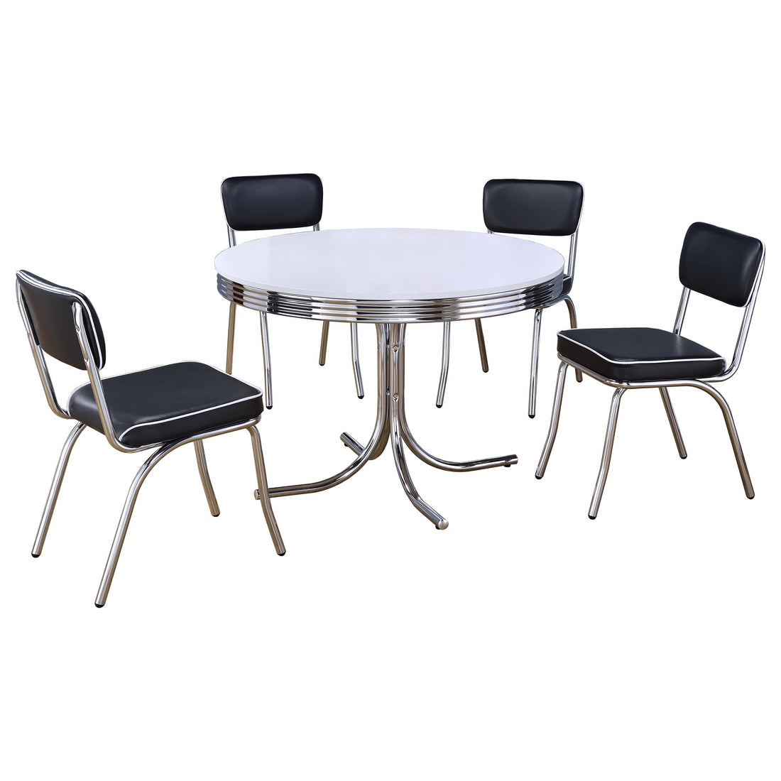 Retro 5-piece Round Dining Table Set - White and Black