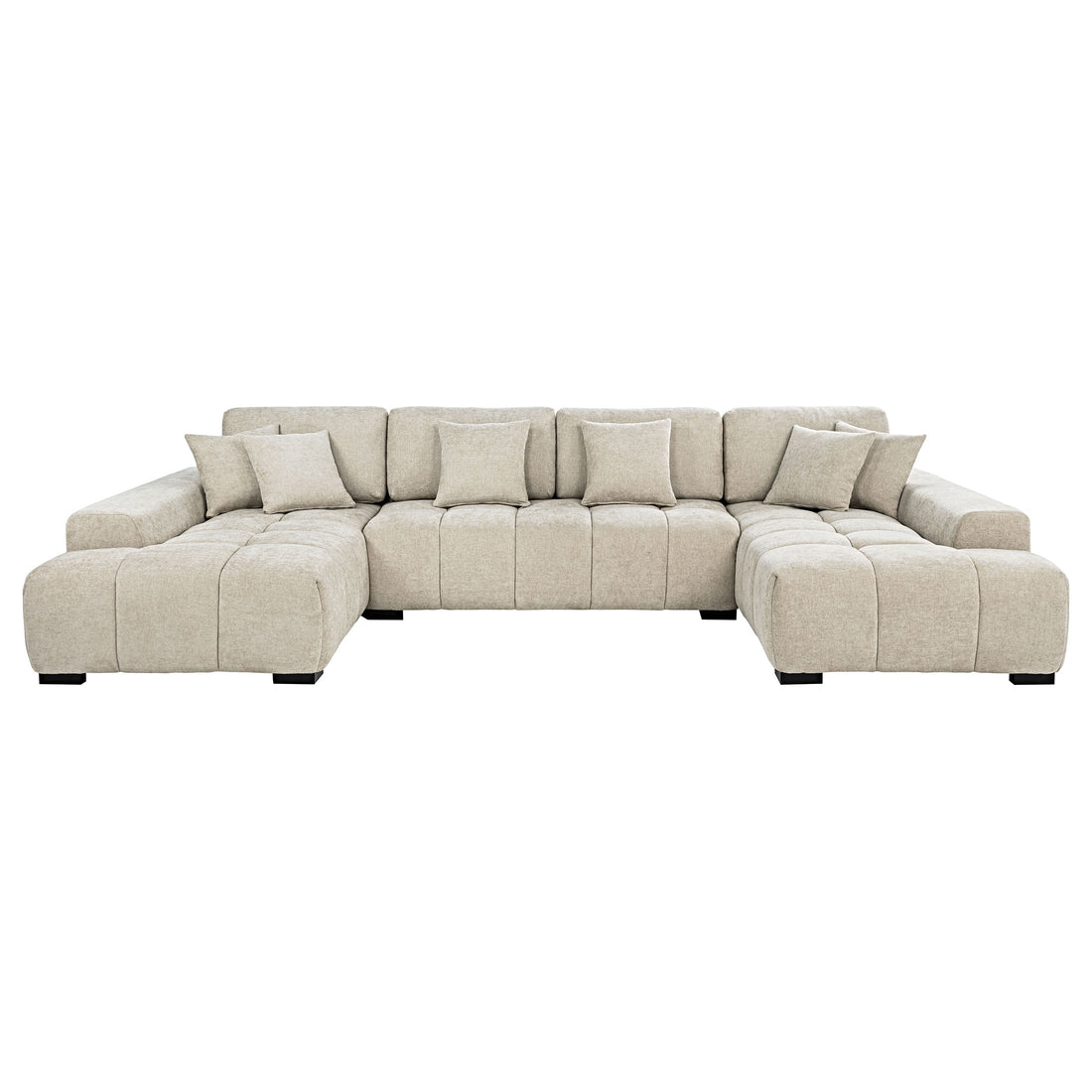 Cannella U-Shaped Double Chaise Upholstered Sectional Sofa - Beige