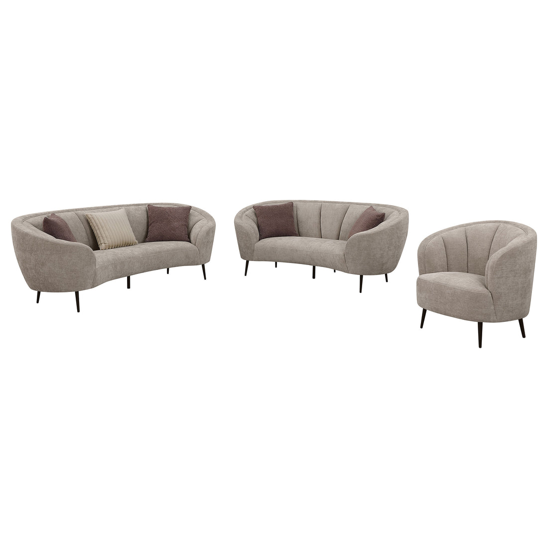 Ellorie 3-piece Upholstered Curved Sofa Set - Beige