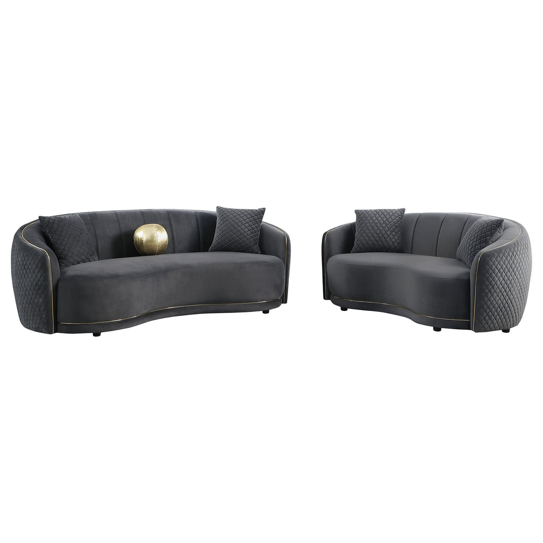 Brookside 2-piece Velvet Upholstered Sofa Set - Dark Grey