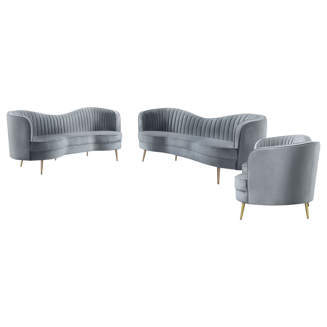 Sophia 3-piece Upholstered Channel Tufted Sofa Set - Grey