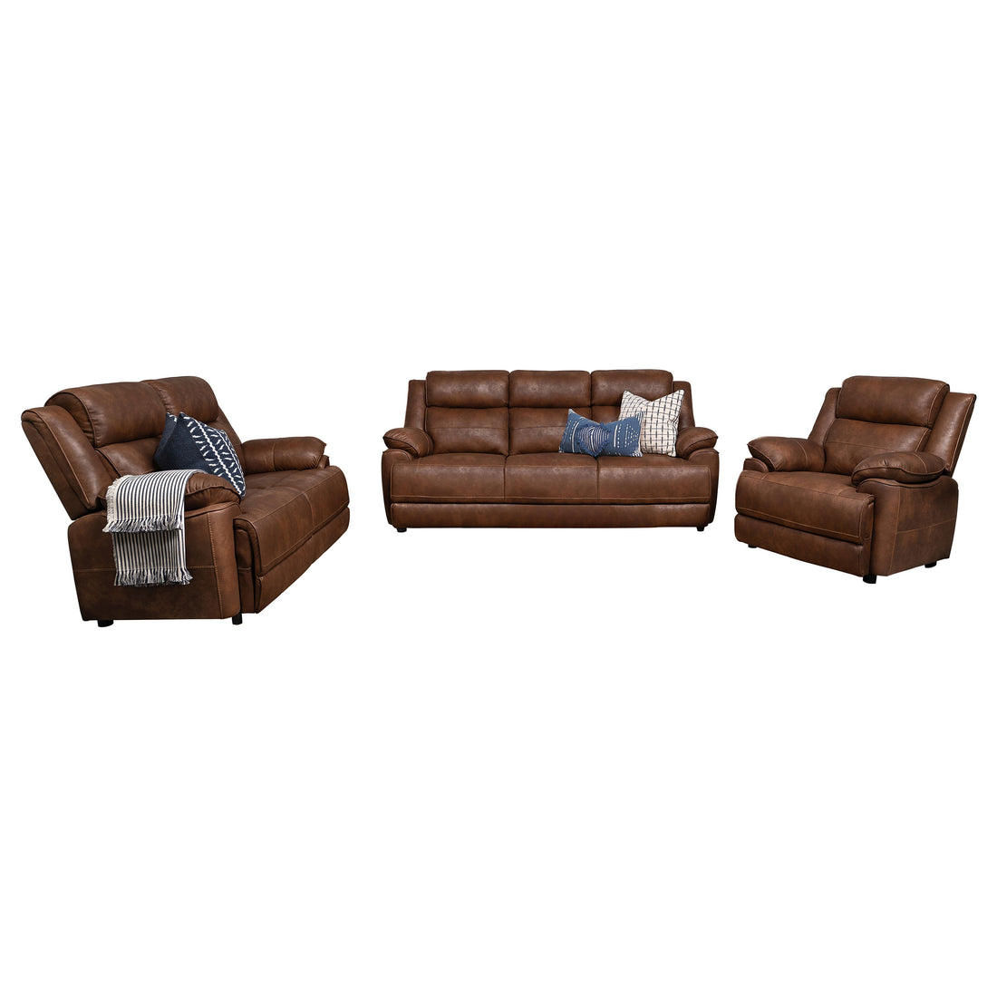 Ellington 3-piece Upholstered Padded Arm Sofa Set - Dark Brown