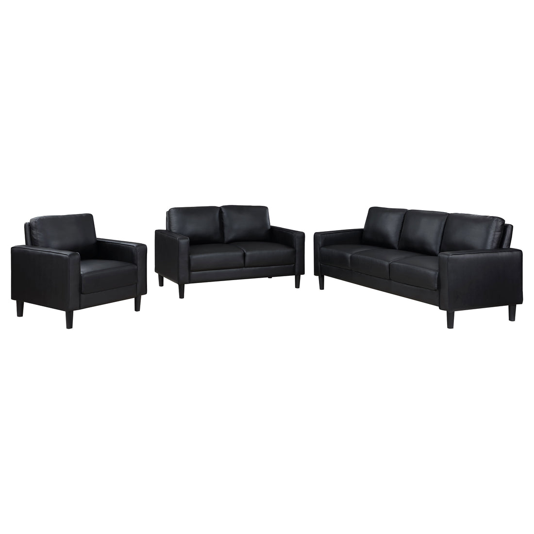Ruth 3-piece Upholstered Track Arm Sofa Set - Black