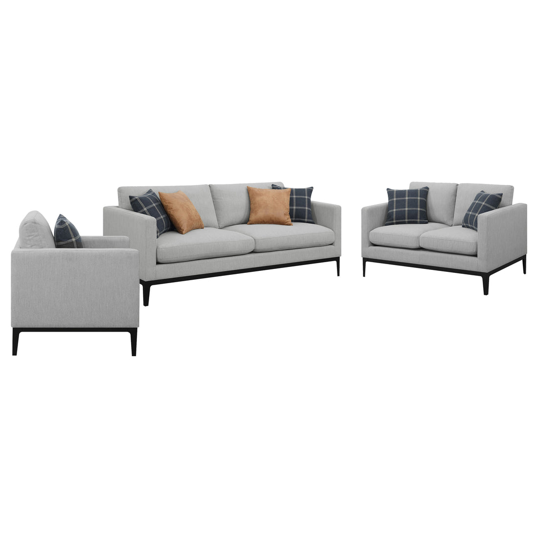 Apperson 3-piece Upholstered Track Arm Sofa Set - Light Grey