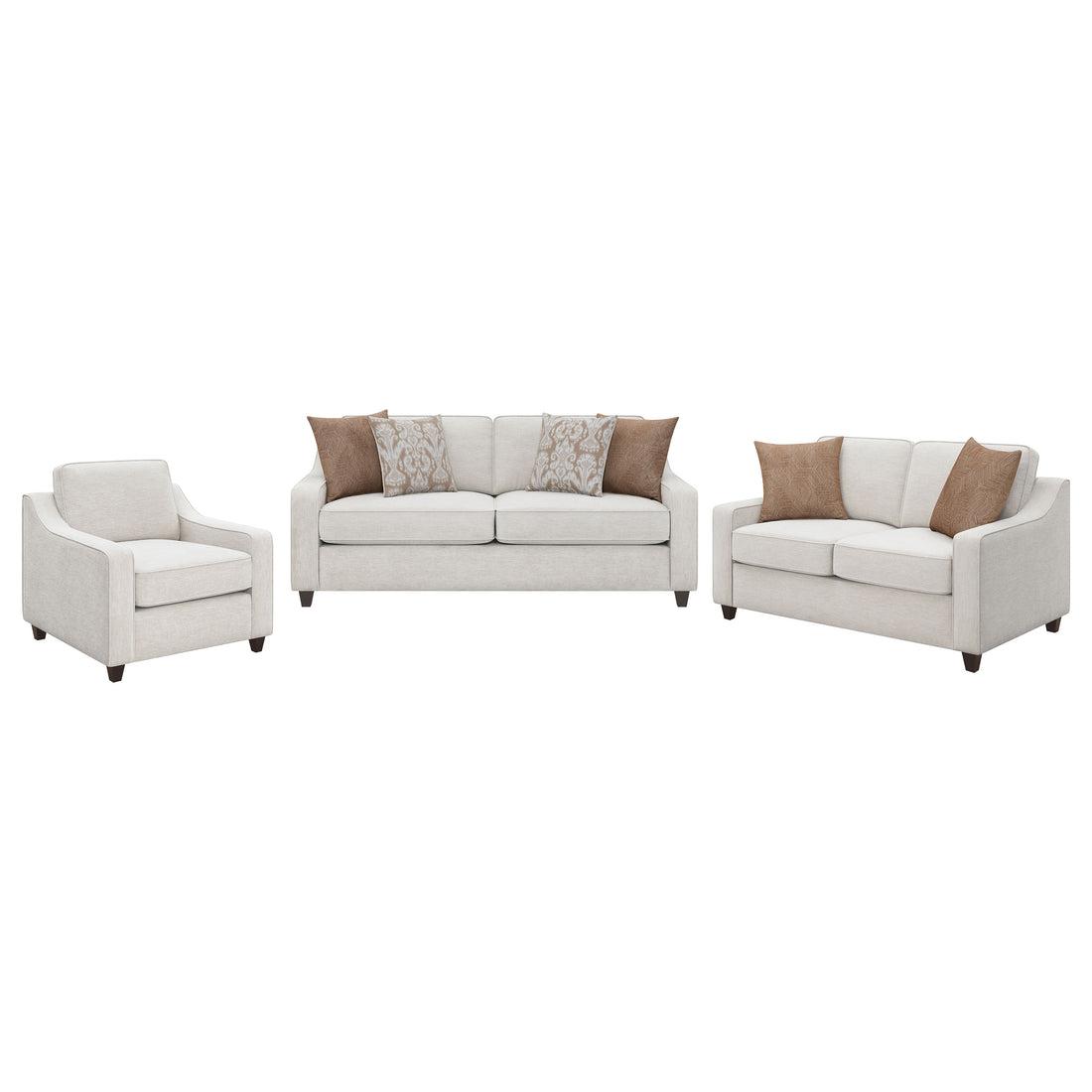 Christine 3-piece Upholstered Sloped Arm Sofa Set - Beige