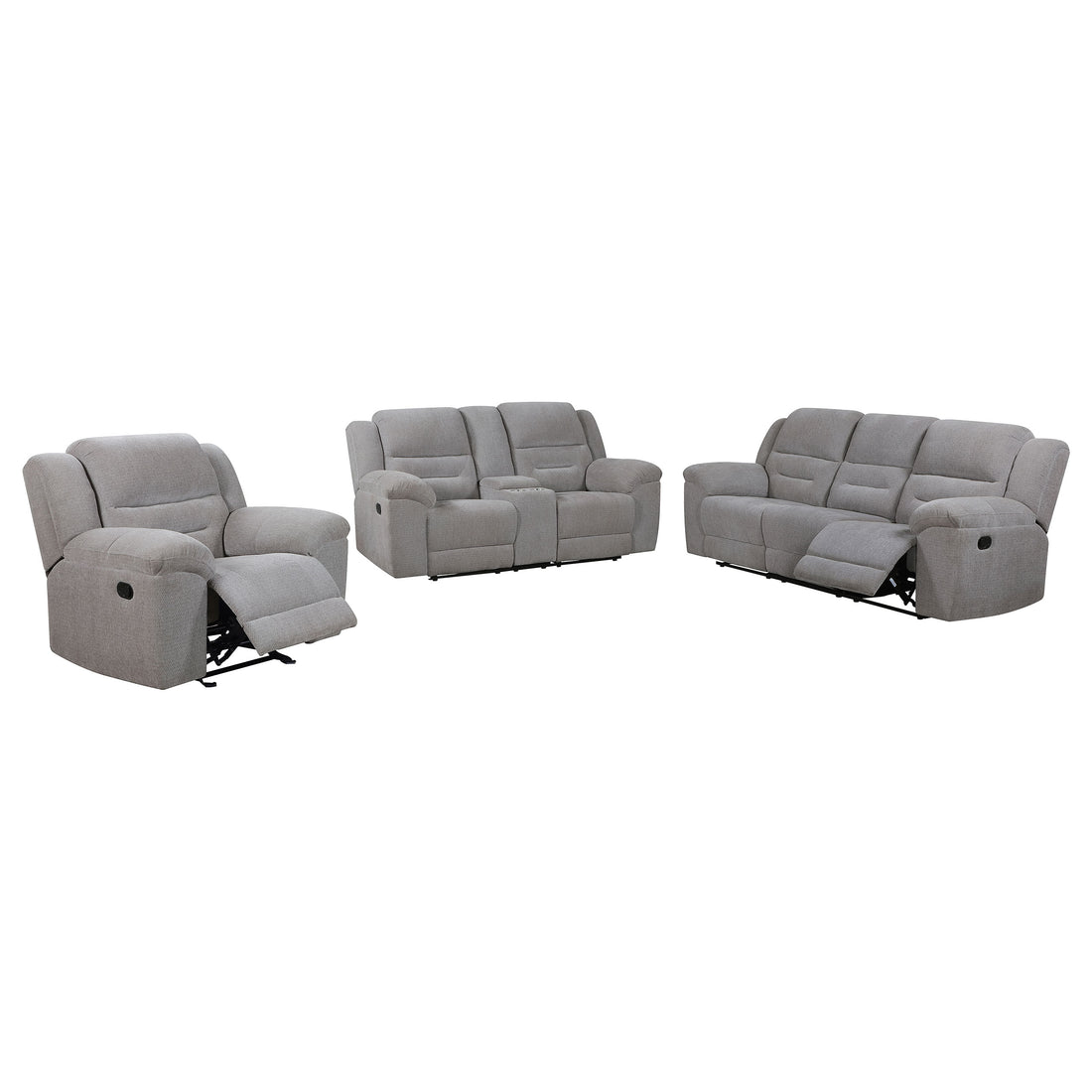 Gilson 3-piece Chenille Upholstered Reclining Sofa Set - Grey