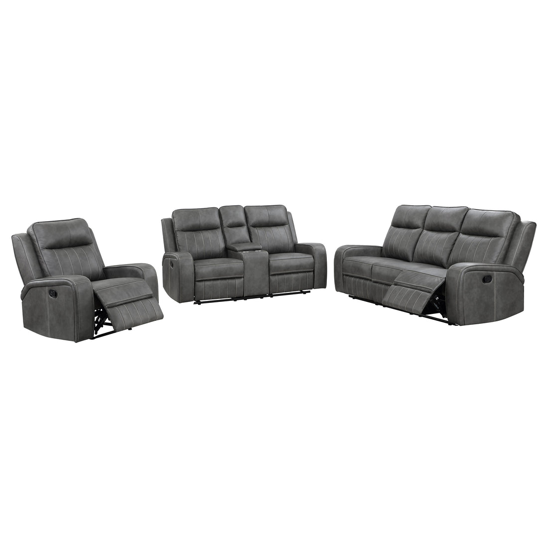 Raelynn 3-piece Upholstered Reclining Sofa Set - Grey