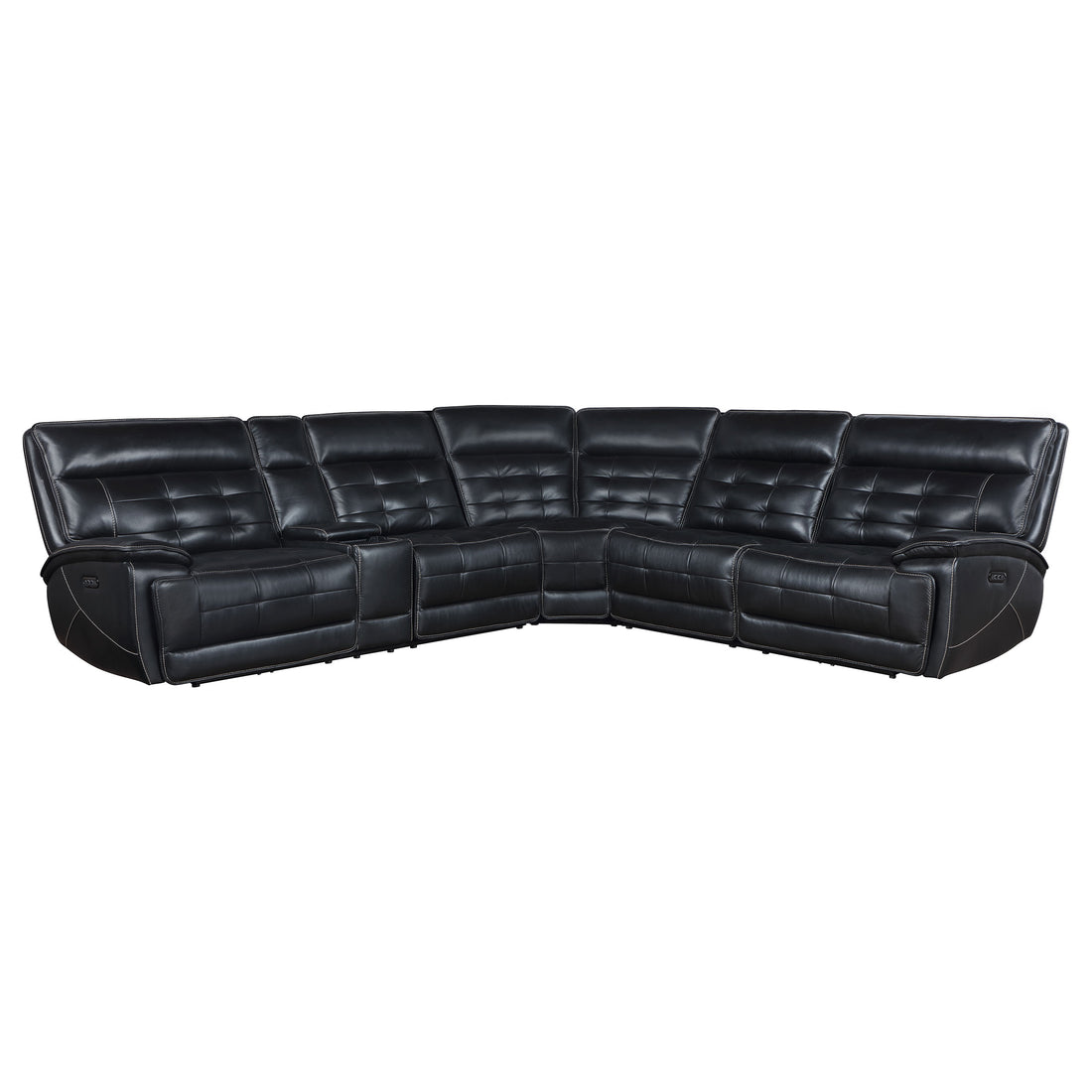 Hewitt Leather Dual Power Reclining Sectional Sofa - Black