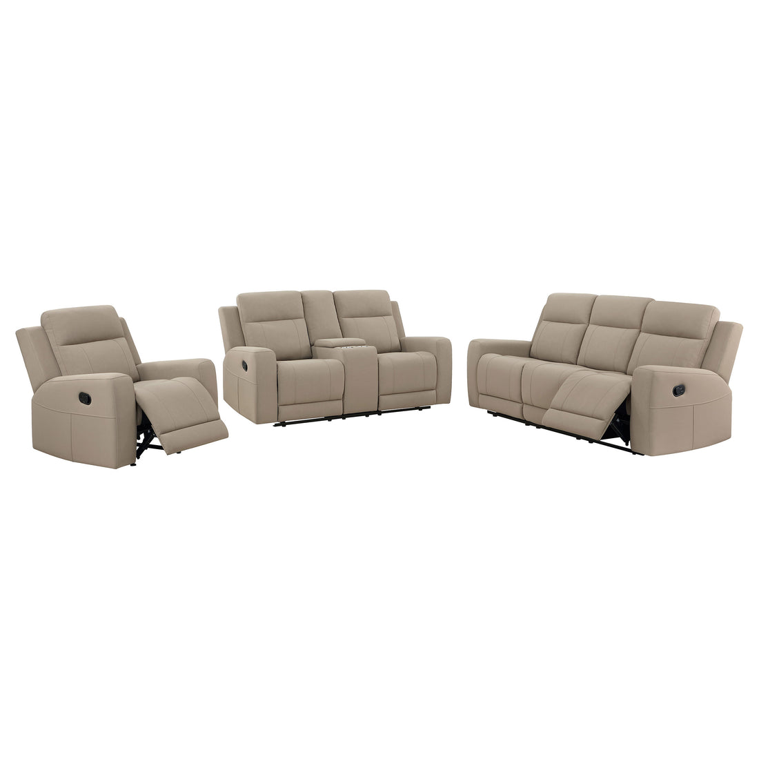 Brentwood 3-piece Upholstered Reclining Sofa Set - Taupe