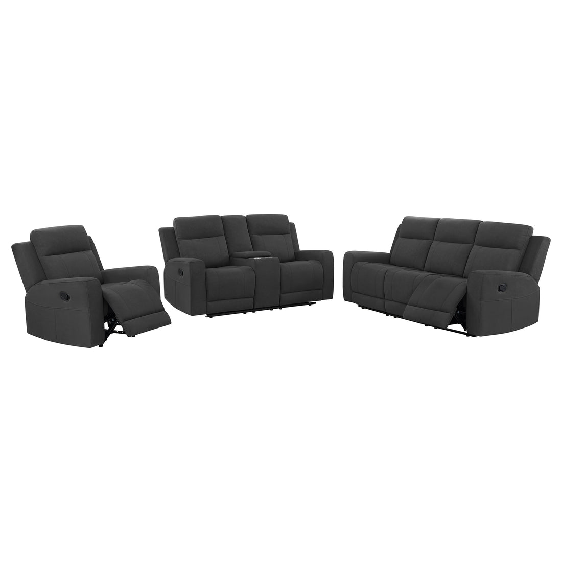 Brentwood 3-piece Upholstered Reclining Sofa Set - Charcoal