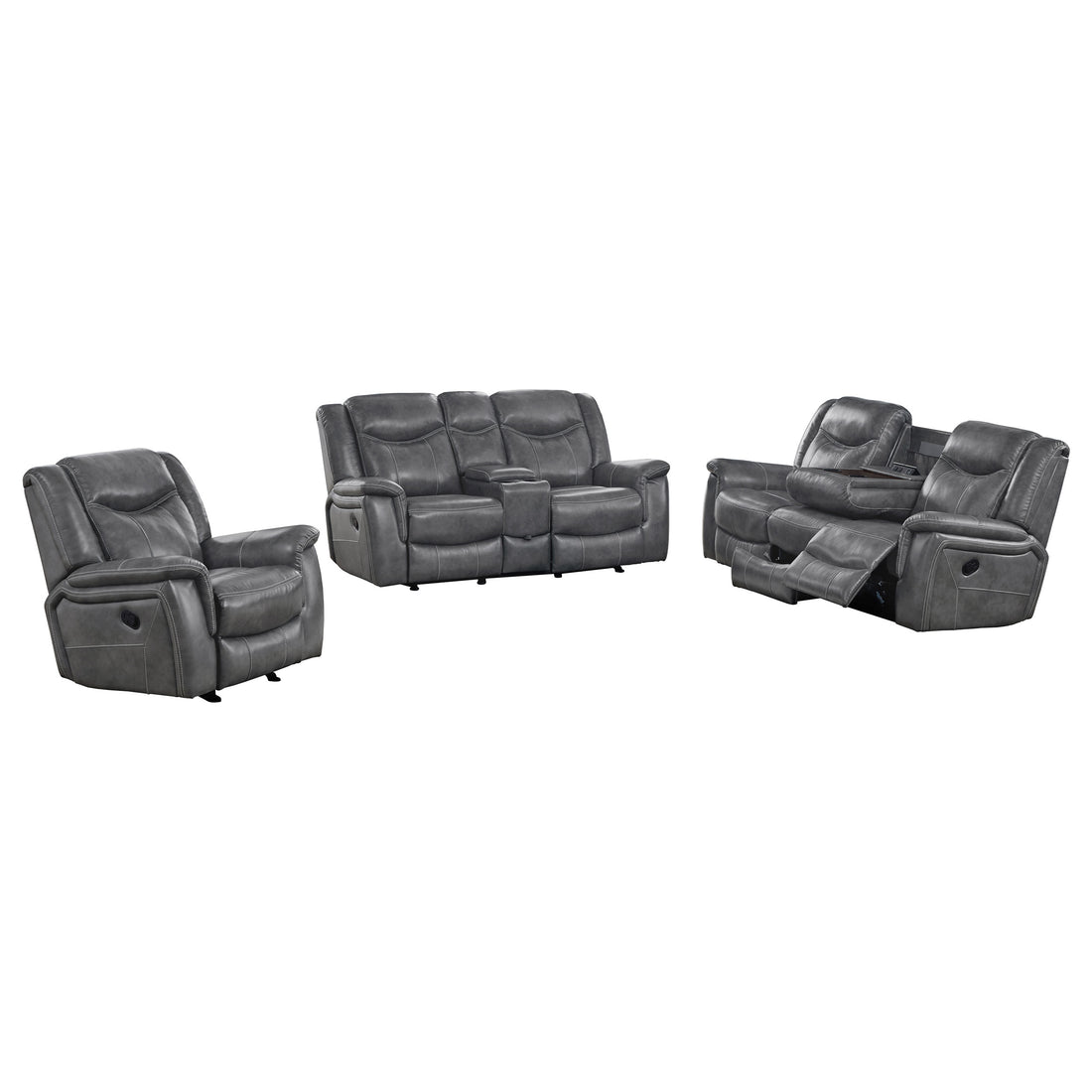 Conrad 3-piece Upholstered Padded Arm Motion Sofa Set - Grey