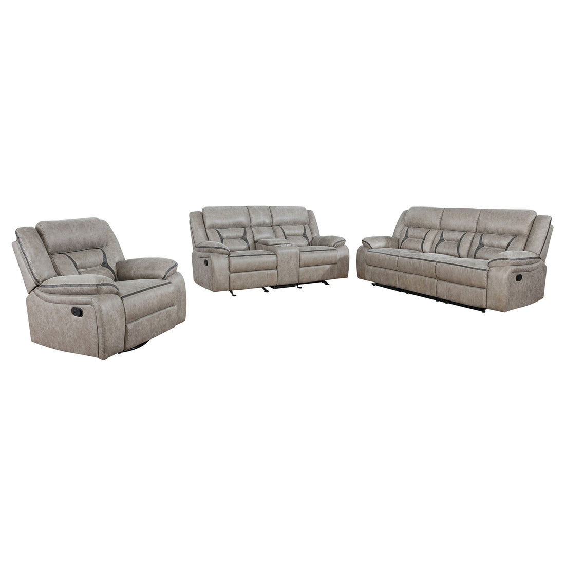 Greer 3-piece Upholstered Reclining Sofa Set - Taupe