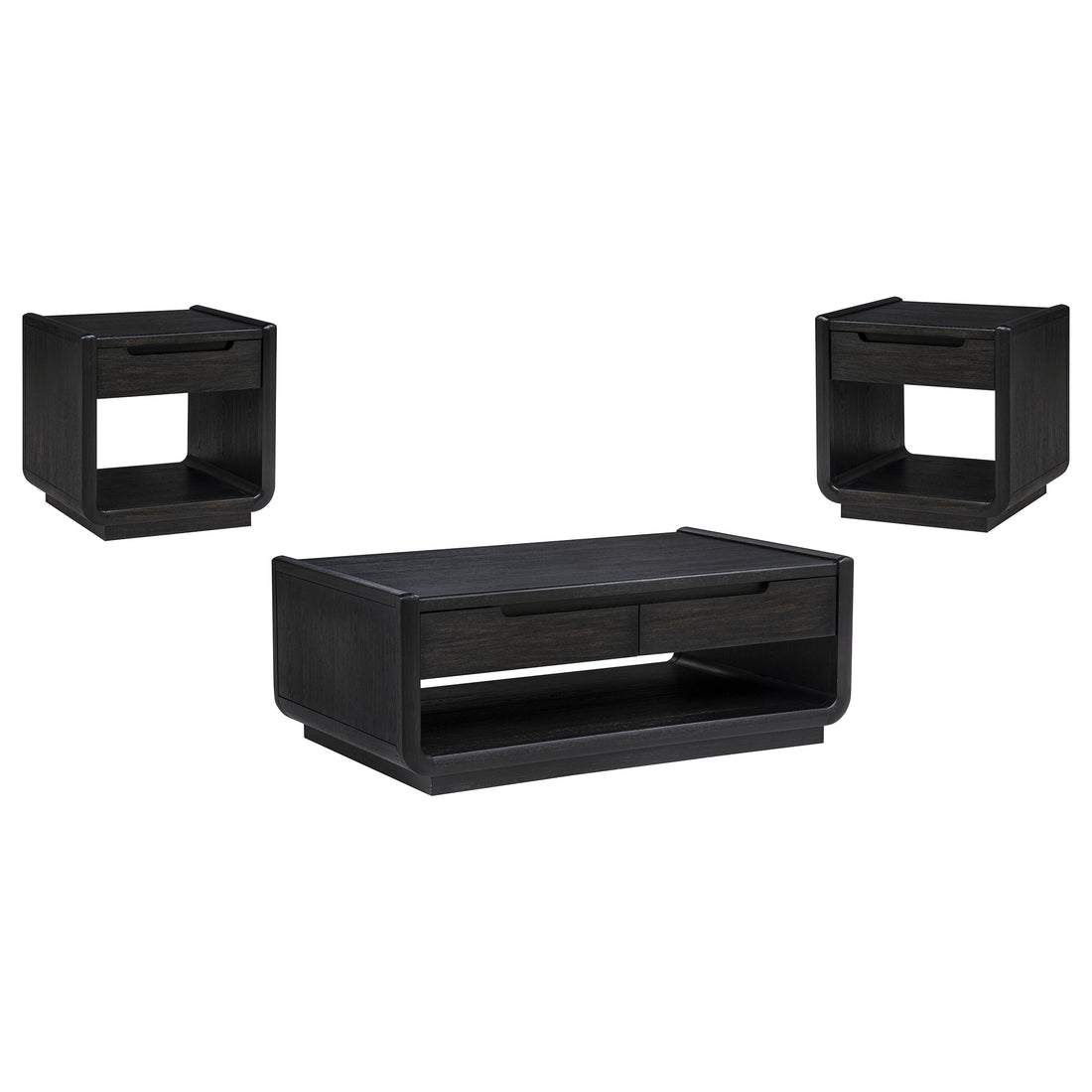Leandro Wood Coffee and End Table Set Burnished Black