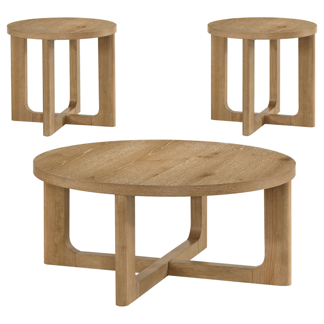 Kessler Round Sculptural Wood Coffee Table Set Light Oak