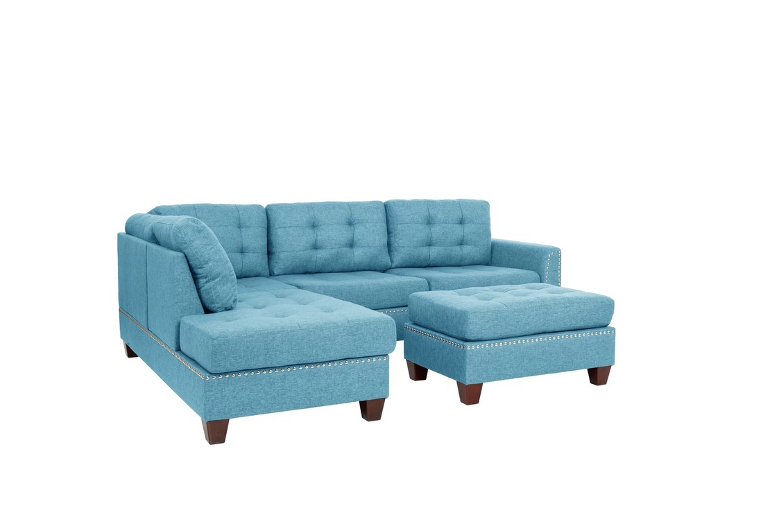 3pc Reversible Sectional Sofa Set W/ Ottoman