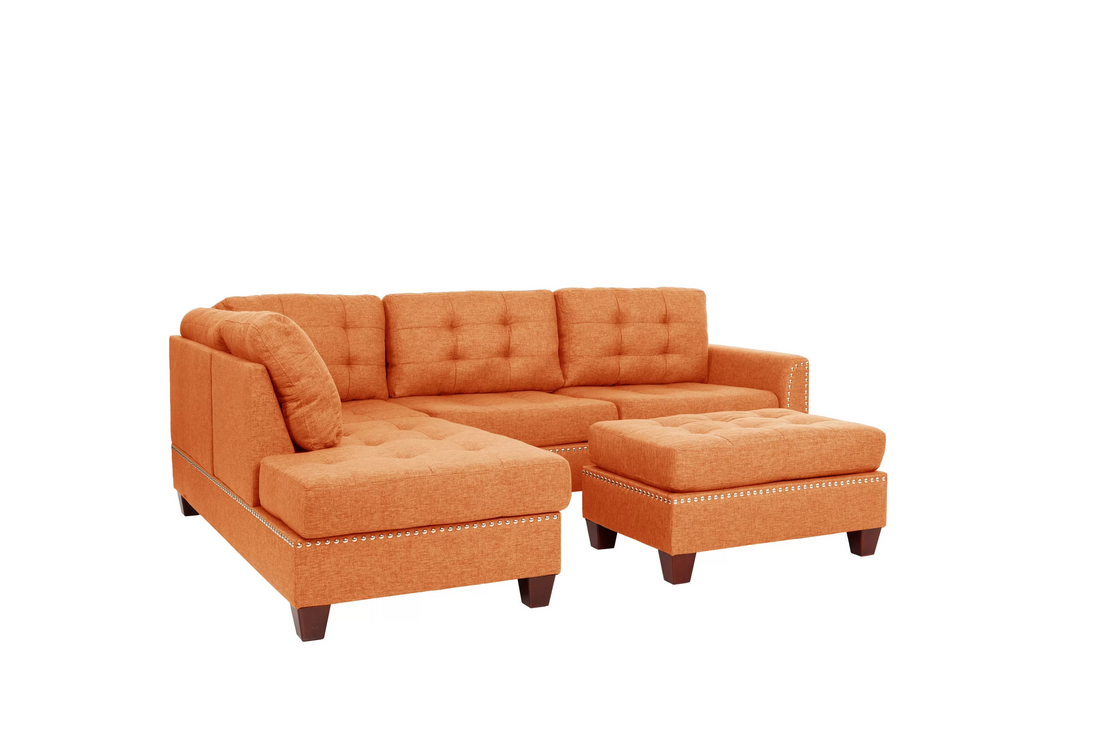 3pc Reversible Sectional Sofa Set W/ Ottoman