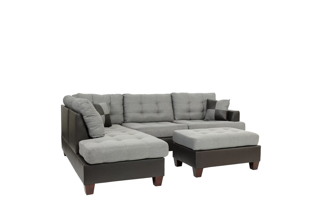 3pc Reversible Sectional Sofa Set W/ Ottoman