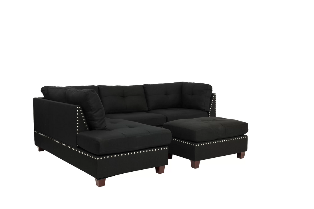 3pc Reversible Sectional Sofa Set W/ Ottoman