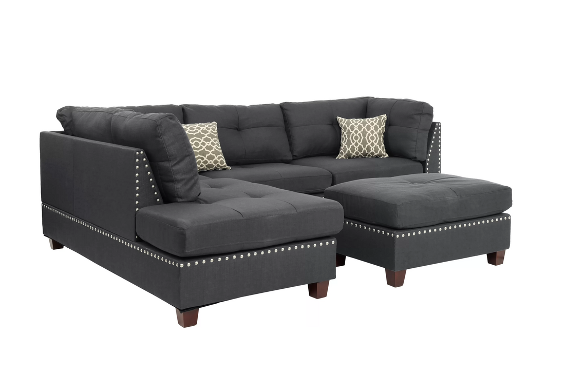 3pc Reversible Sectional Sofa Set W/ Ottoman