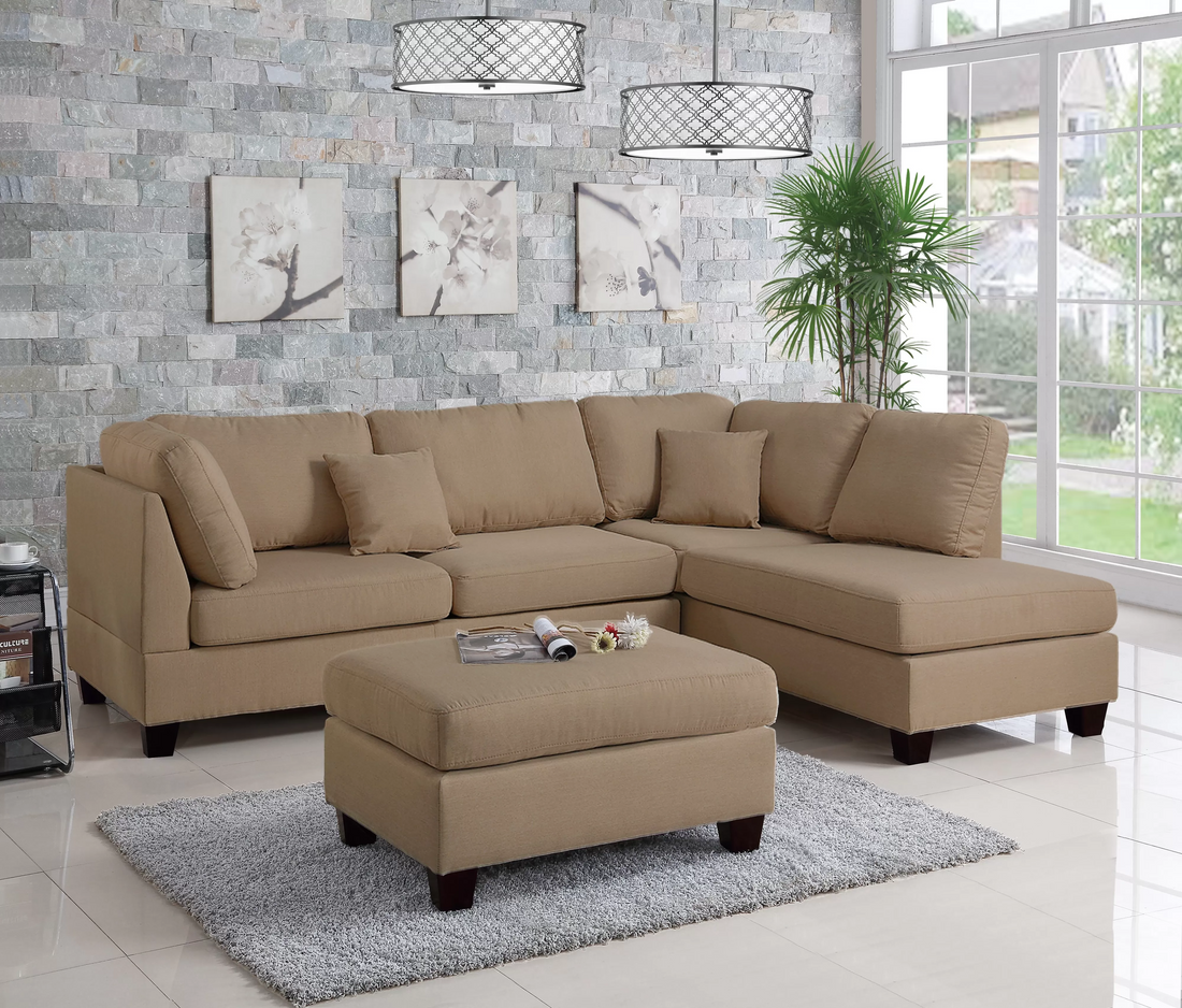 3pc Reversible Sectional Sofa Set W/ Ottoman