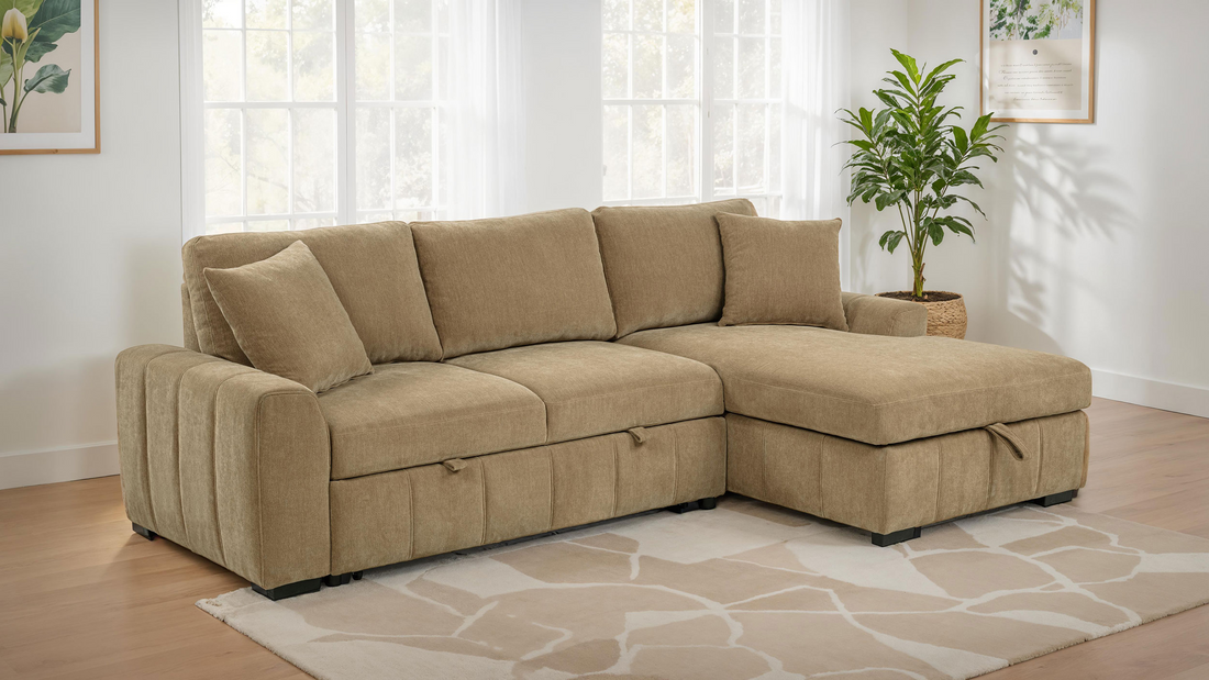 Pastrana Upholstered Sleeper Sectional Sofa - Camel