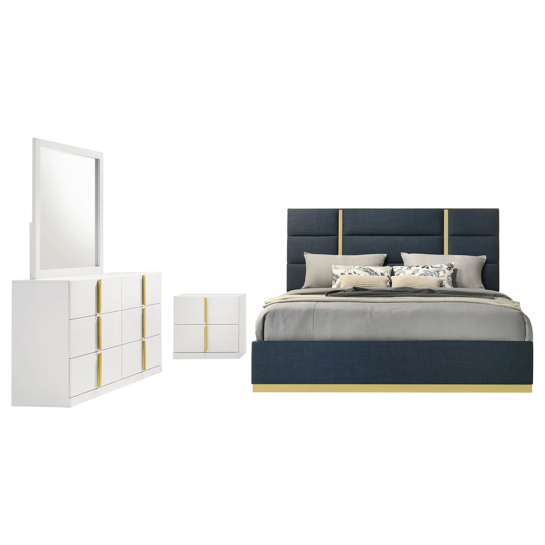Ines 5-piece Queen Bedroom Set Navy and White High Gloss