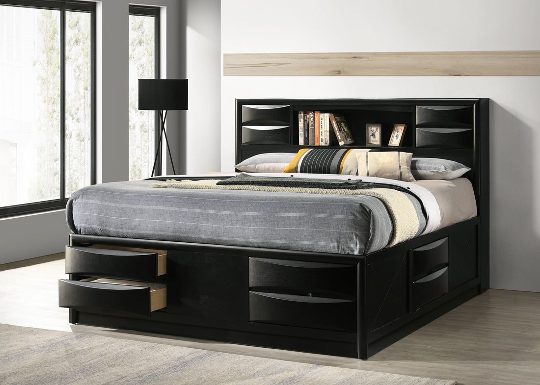 Briana Wood Storage Bookcase Bed Black